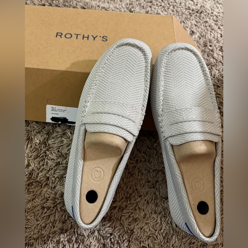 NIB Rothy’s Light Grey Herringbone Driving Loafers - Men’s 8.5 (fits Women’s 10)